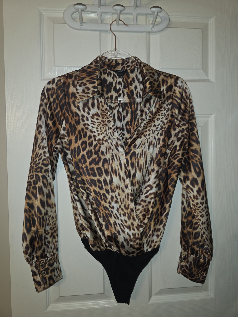Marciano Guess Spellbound Leopard Print Surplice Satin Bodysuit